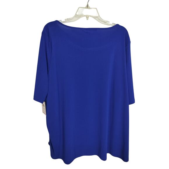 4352)89th&Madison Electric Blue Embellish Bateau Neck Short Sleeve Top Plus 3X - Picture 3 of 6